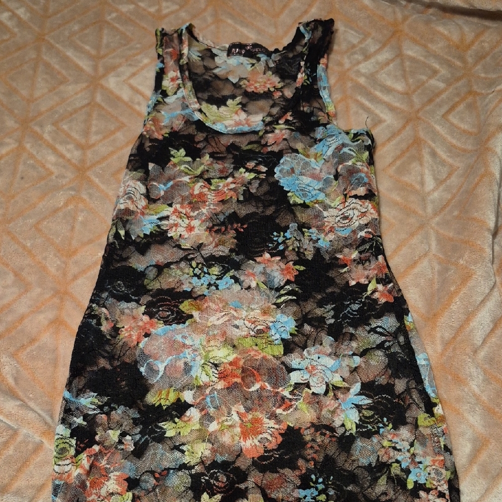 Almost Famous Black Floral Lace Tank Top